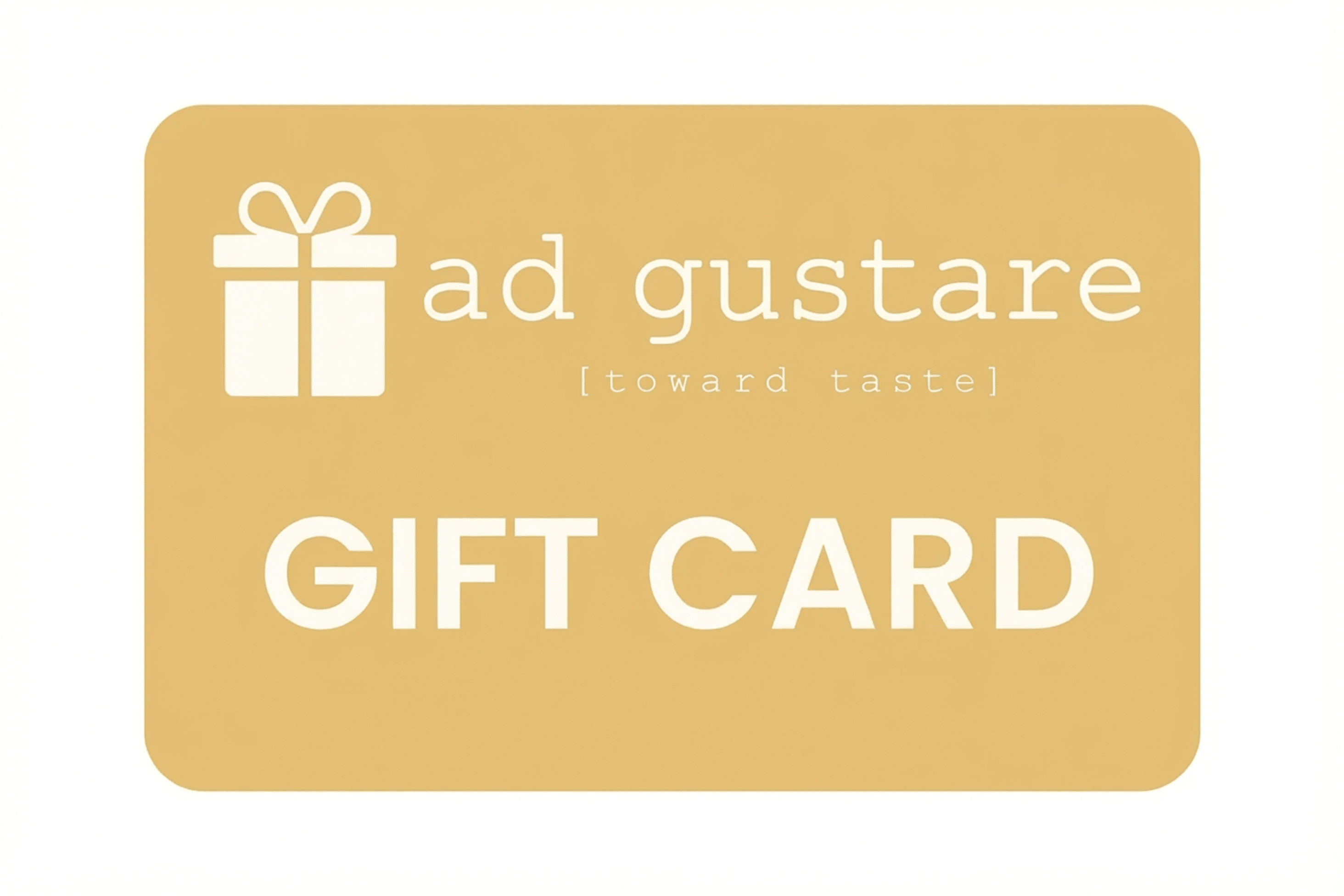 Gift card with 'ad gustare' logo and text on a beige background